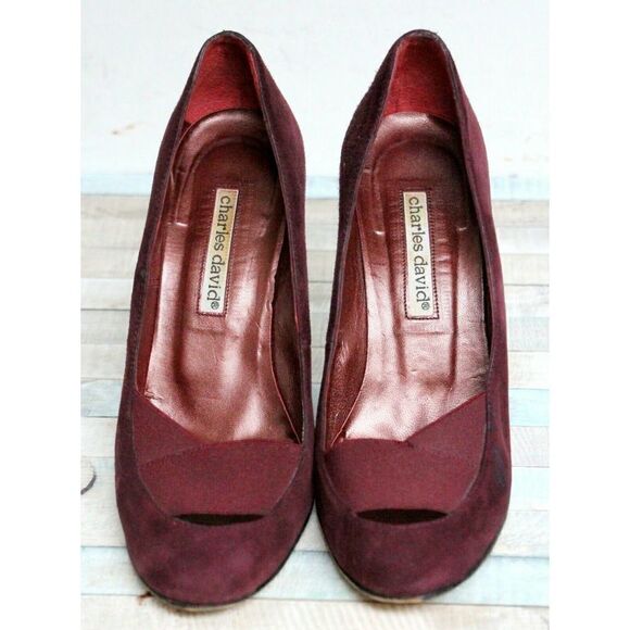 VTG CHARLES DAVID DARK RED GENUINE SUEDE LEATHER ELASTIC HIGH HEEL SHOES 6.5 B - Picture 9 of 12